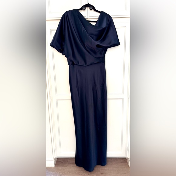 Amsale x Bloomingdale’s Draped Satin One Shoulder Dress in Navy - Picture 5 of 7